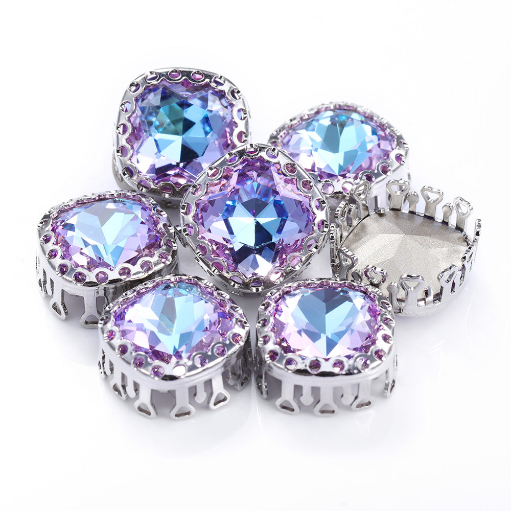 Vitrail Light Cushion Square Shape High-Quality Glass Sew-on Nest Hollow Claw Rhinestones