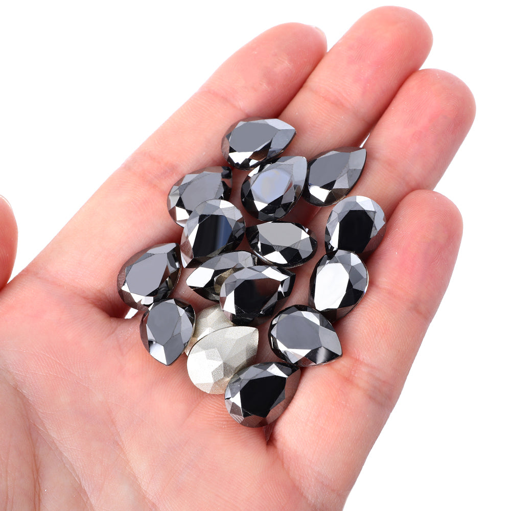 Jet Metallic Silver Pear Shape High Quality Glass Pointed Back Fancy Rhinestones Secondary image