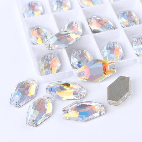 Light Crystal AB Hexagon Shape High Quality Glass Sew-on Rhinestones
