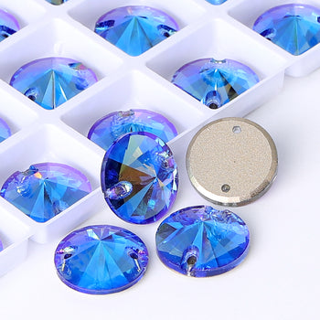 Light Sapphire Shimmer Rivoli Shape High Quality Glass Sew-on Rhinestones