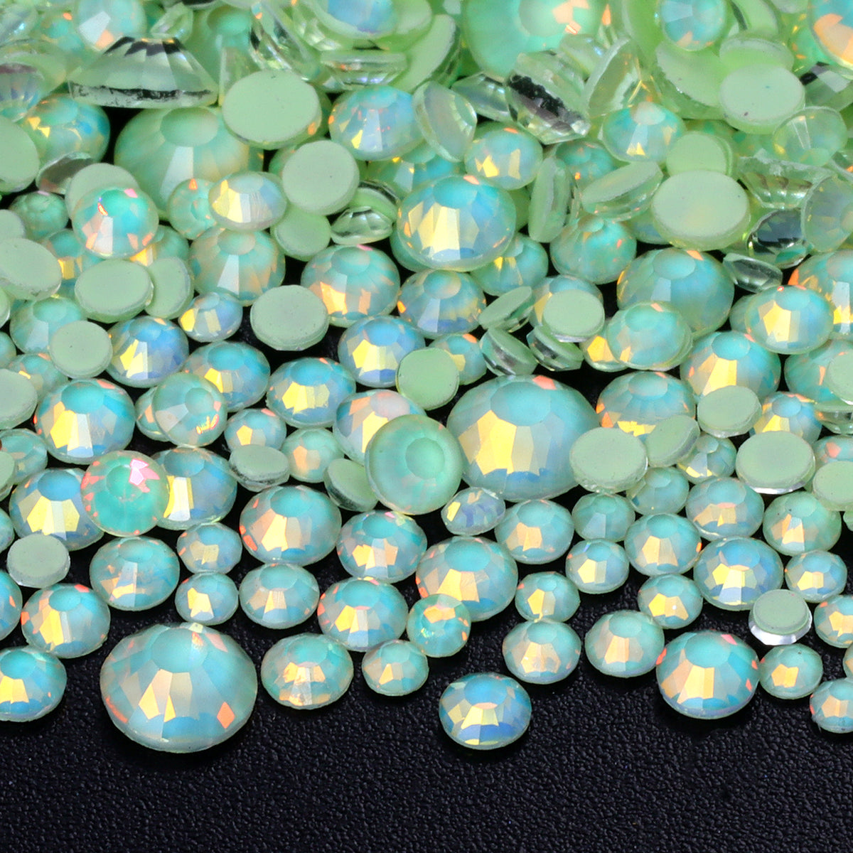 Mixed Sizes Mocha Opal Lt Green Glass Flat Back Rhinestones For Nail Art WholesaleRhinestone