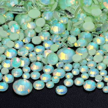 Mixed Sizes Mocha Opal Lt Green Glass Flat Back Rhinestones For Nail Art WholesaleRhinestone