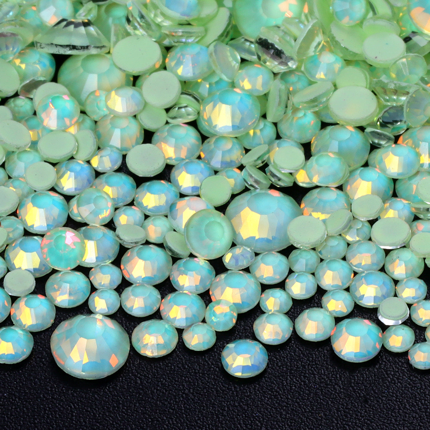 Mixed Sizes Mocha Opal Lt Green Glass Flat Back Rhinestones For Nail Art WholesaleRhinestone