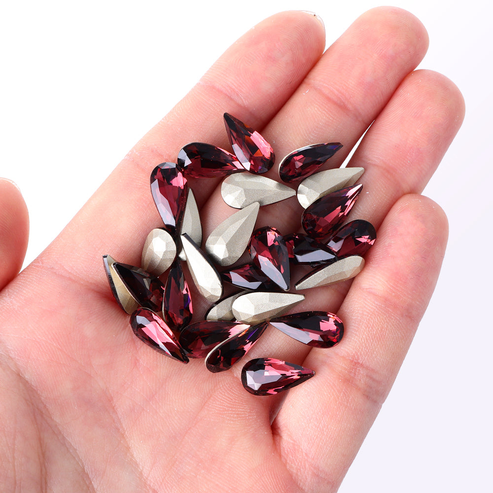 Forme de larme bordeaux Verre de haute qualité en arrière pointu en arrière de strass de fantaisie Image secondaire du produit