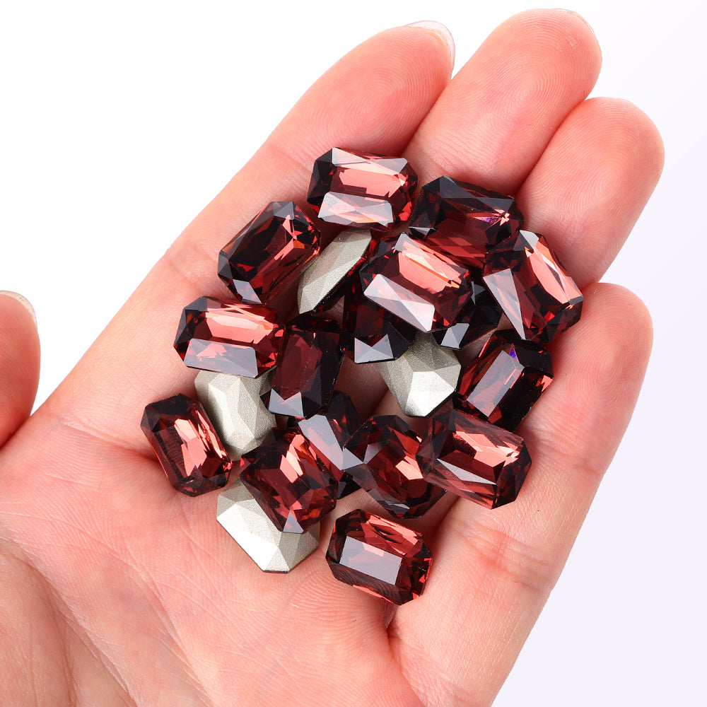 Burgundy Thin Octagon Shape High Quality Glass Pointed Back Fancy Rhinestones WholesaleRhinestone