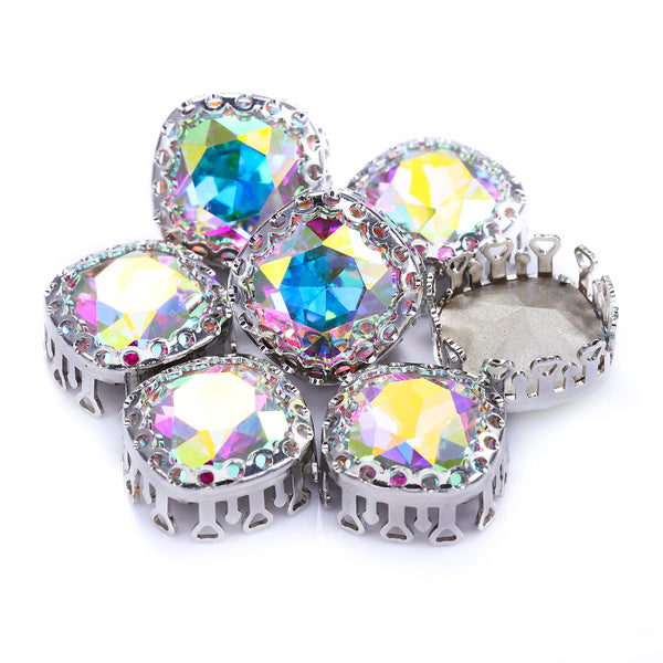 Crystal AB Cushion Square Shape High-Quality Glass Sew-on Nest Hollow Claw Rhinestones WholesaleRhinestone