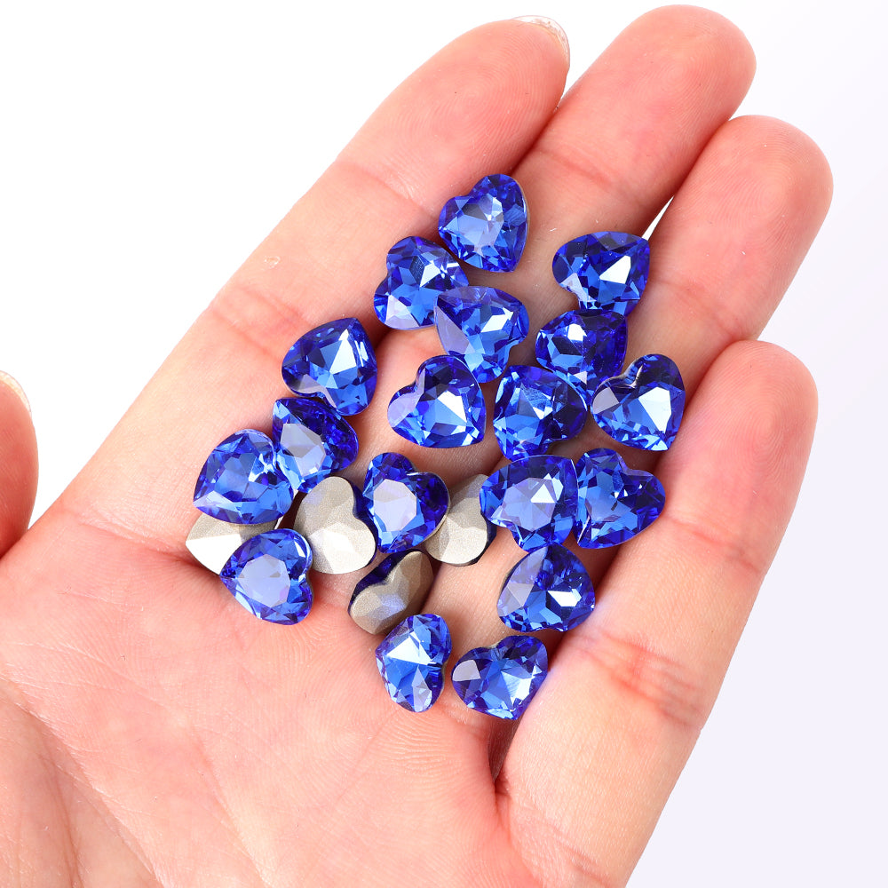 Leichte Saphir Herzform hochwertiges Glasspitzback -Rücken -Fantasie -Strass -Strasssteine