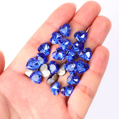 Leichte Saphir Herzform hochwertiges Glasspitzback -Rücken -Fantasie -Strass -Strasssteine