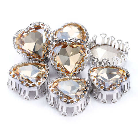 Golden Shadow Maxi Heart Shape High-Quality Glass Sew-on Nest Hollow Claw Rhinestones