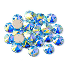 Aquamarine ab rivoli forma glass de vidrio de costura de vidrio