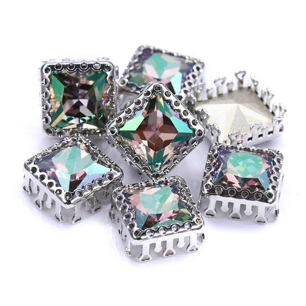 Ghost Light Princess Square Shape High-Quality Glass Sew-on Nest Hollow Claw Rhinestones