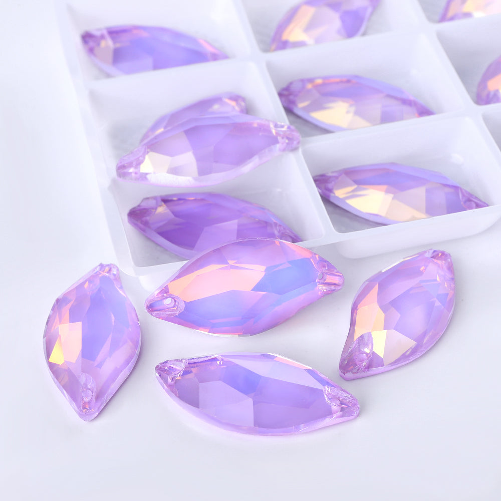 Lavender AM Diamond Leaf Shape High Quality Glass Sew-on Rhinestones