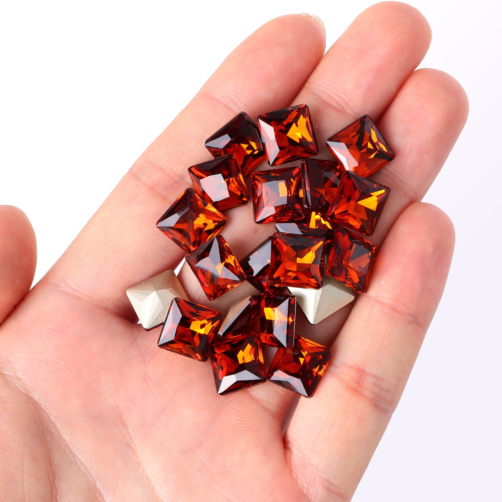 Tangerine Princess Square Shape High Quality Glass Pointed Back Fancy Rhinestones Secondary image