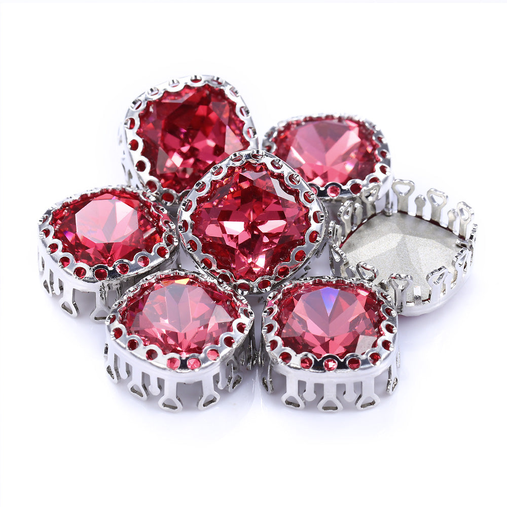 Rose Cushion Square Shape High-Quality Glass Sew-on Nest Hollow Claw Rhinestones