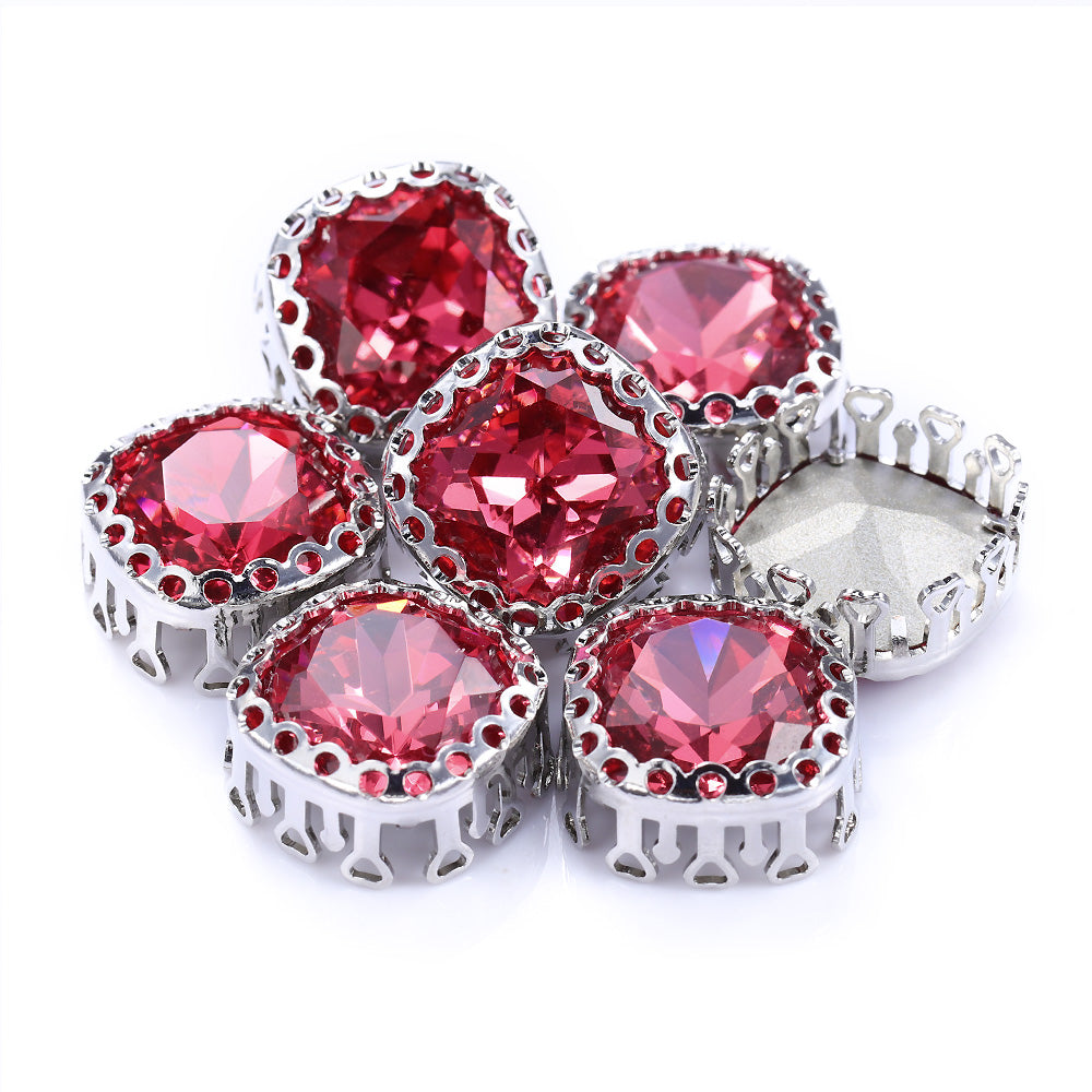 Rose Cushion Square Shape High-Quality Glass Sew-on Nest Hollow Claw Rhinestones WholesaleRhinestone
