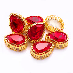 Light Siam Drop Shape High-Quality Glass Sew-on Nest Hollow Claw Rhinestones