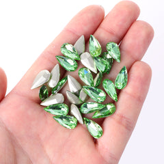 Peridot Teardrop Shape High Quality Glass Pointed Back Fancy Rhinestones