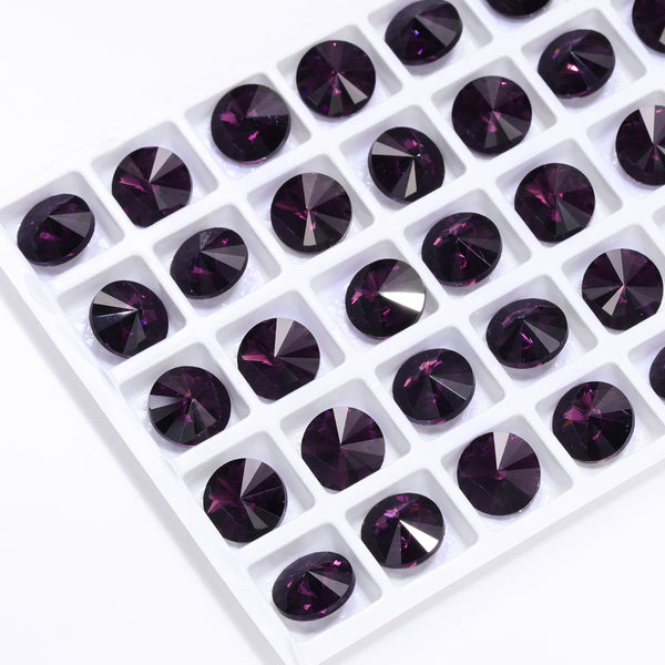 Amethyst Rivoli Shape High Quality Glass Pointed Back Fancy Rhinestones WholesaleRhinestone