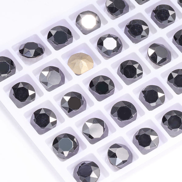 Jet Metallic Silver Gemstone Flower Shape High Quality Glass Pointed Back Fancy Rhinestones WholesaleRhinestone