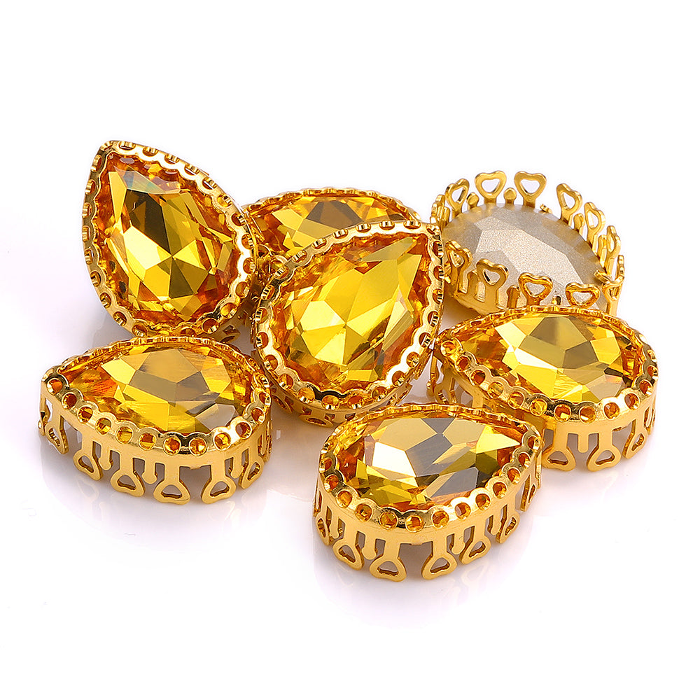 Light Topaz Drop Shape High-Quality Glass Sew-on Nest Hollow Claw Rhinestones Main image
