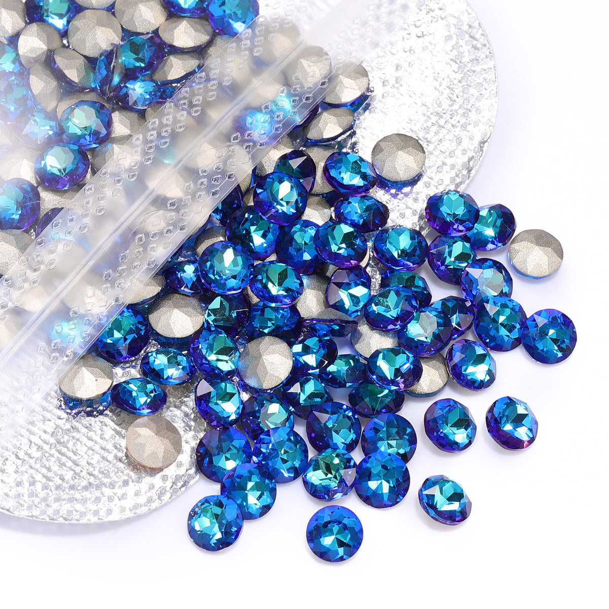 Bermuda Blue Gemstone Flower Shape High Quality Glass Pointed Back Fancy Rhinestones WholesaleRhinestone