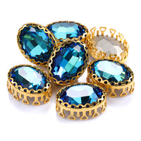 Bermuda blå oval form af høj kvalitet glas sew-on rede hule klo rhinestones