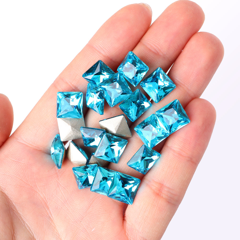 Forme carrée de princesse aigue-marine Verre de haute qualité en arrière pointu en arrière de strass de fantaisie Image secondaire du produit