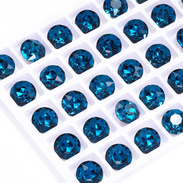 Indicolite Gemstone Flower Shape High Quality Glass Pointed Back Fancy Rhinestones WholesaleRhinestone