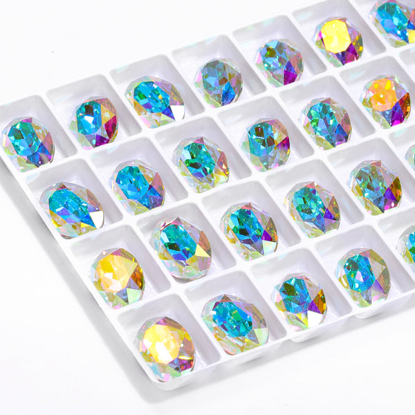 Crystal AB Oval Shape High Quality Glass Pointed Back Fancy Rhinestones WholesaleRhinestone