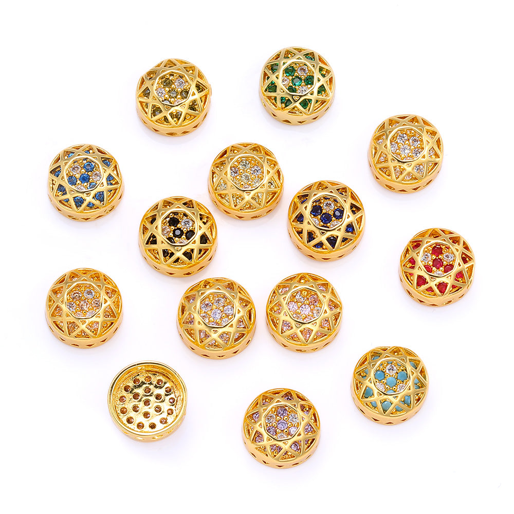 Round Shape Golden Plated High-Quality Sew-on Alloy Charms Inlaid Cubic Zirconia WholesaleRhinestone