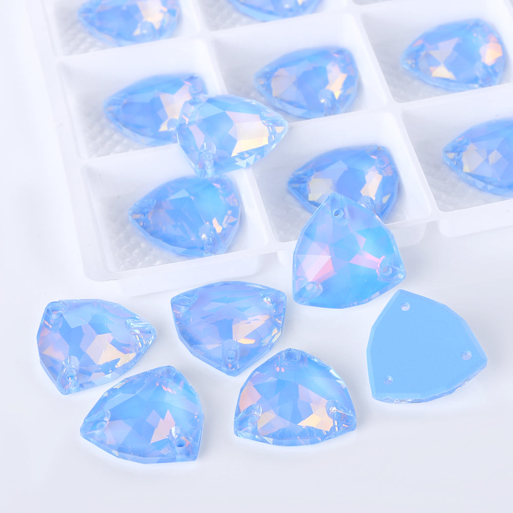 Light Sapphire AM Trilliant Shape High Quality Glass Sew-on Rhinestones WholesaleRhinestone