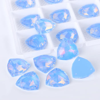 Light Sapphire AM Trilliant Shape High Quality Glass Sew-on Rhinestones WholesaleRhinestone