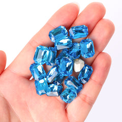 Aquamarine Thin Octagon Shape High Quality Glass Pointed Back Fancy Rhinestones