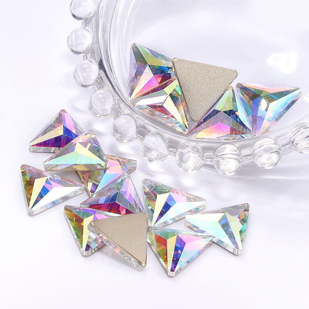 Crystal AB Rivoli Triangle Shape High Quality Glass Beveled Flat Back Rhinestones