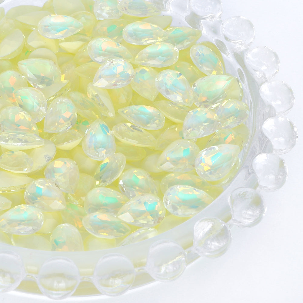 Light Yellow AM Drop Shape Glass Pointed Back Fancy Rhinestones WholesaleRhinestone