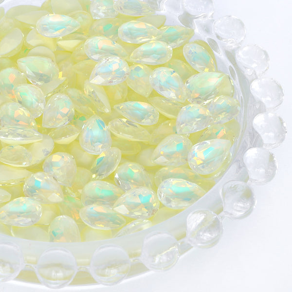 Light Yellow AM Drop Shape Glass Pointed Back Fancy Rhinestones WholesaleRhinestone