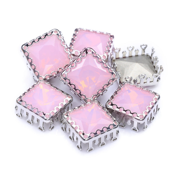 Rose Water Opal Princess Square Shape High-Quality Glass Sew-on Nest Hollow Claw Rhinestones WholesaleRhinestone