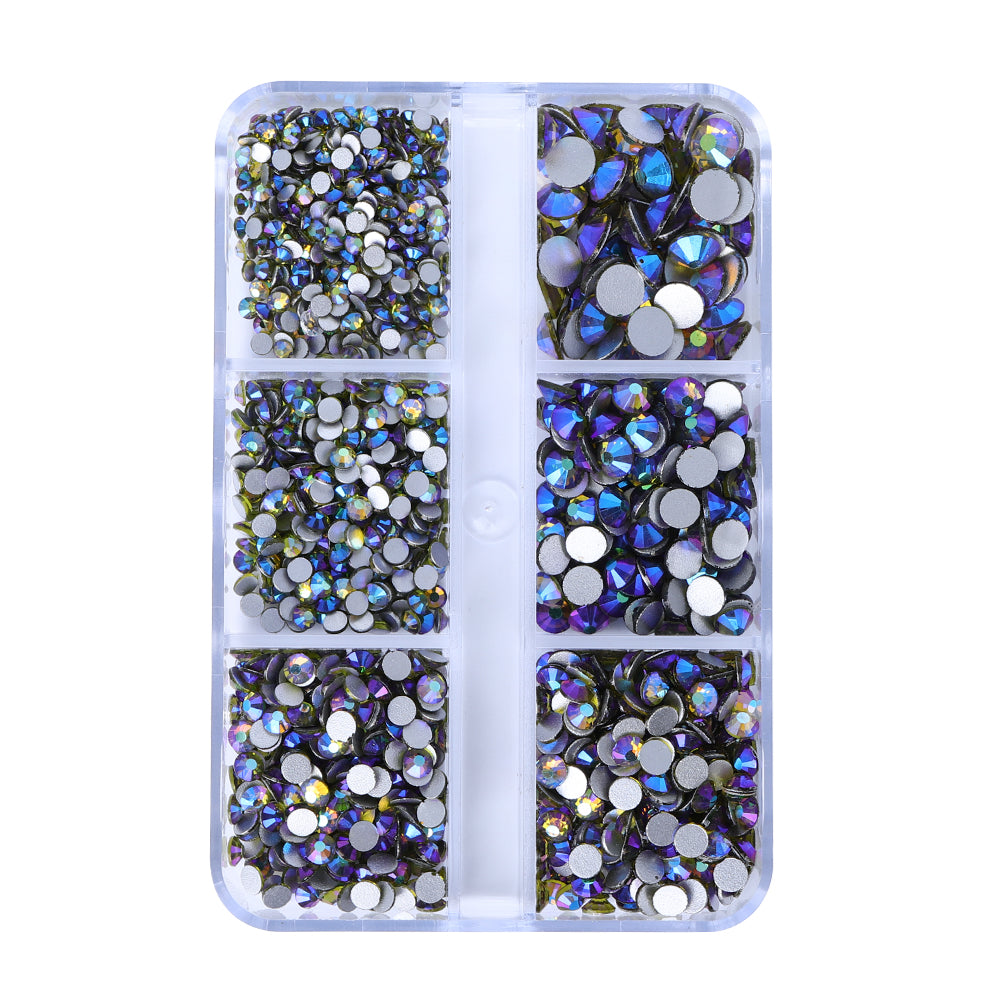 Mixed Sizes 6 Grid Box Olive Green AB Glass FlatBack Rhinestones For Nail Art  Silver Back WholesaleRhinestone Main image
