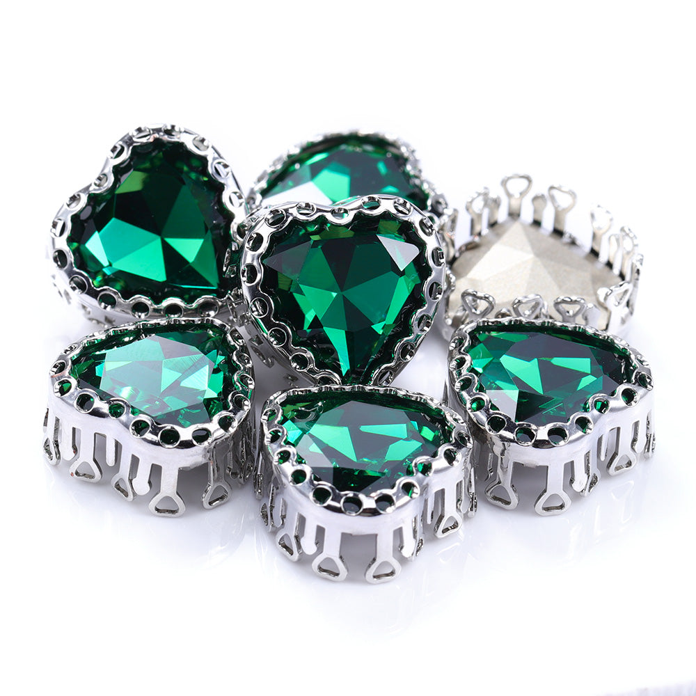 Emerald Maxi Heart Shape High-Quality Glass Sew-on Nest Hollow Claw Rhinestones