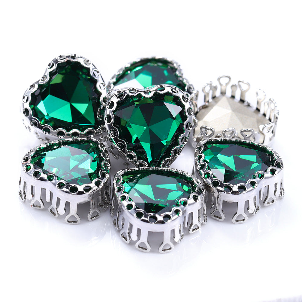 Emerald Maxi Heart Shape High-Quality Glass Sew-on Nest Hollow Claw Rhinestones WholesaleRhinestone