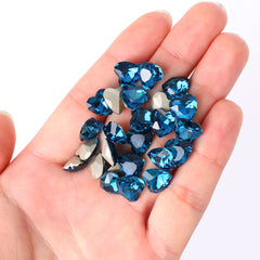 Indicolite Heart Shape High Quality Glass Pointed Back Fancy Rhinestones