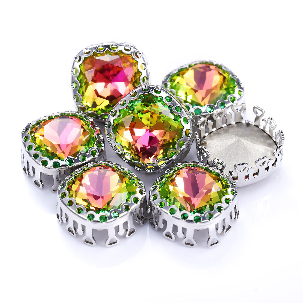 Vitrail Rose Cushion Square Shape High-Quality Glass Sew-on Nest Hollow Claw Rhinestones WholesaleRhinestone