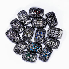 Cushion Rectangle Shape Hematite Plated High-Quality Sew-on Alloy Charms Inlaid Cubic Zirconia