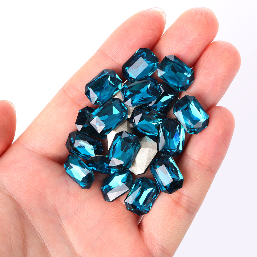 Indicolite Thin Octagon Shape High Quality Glass Pointed Back Fancy Rhinestones Secondary image