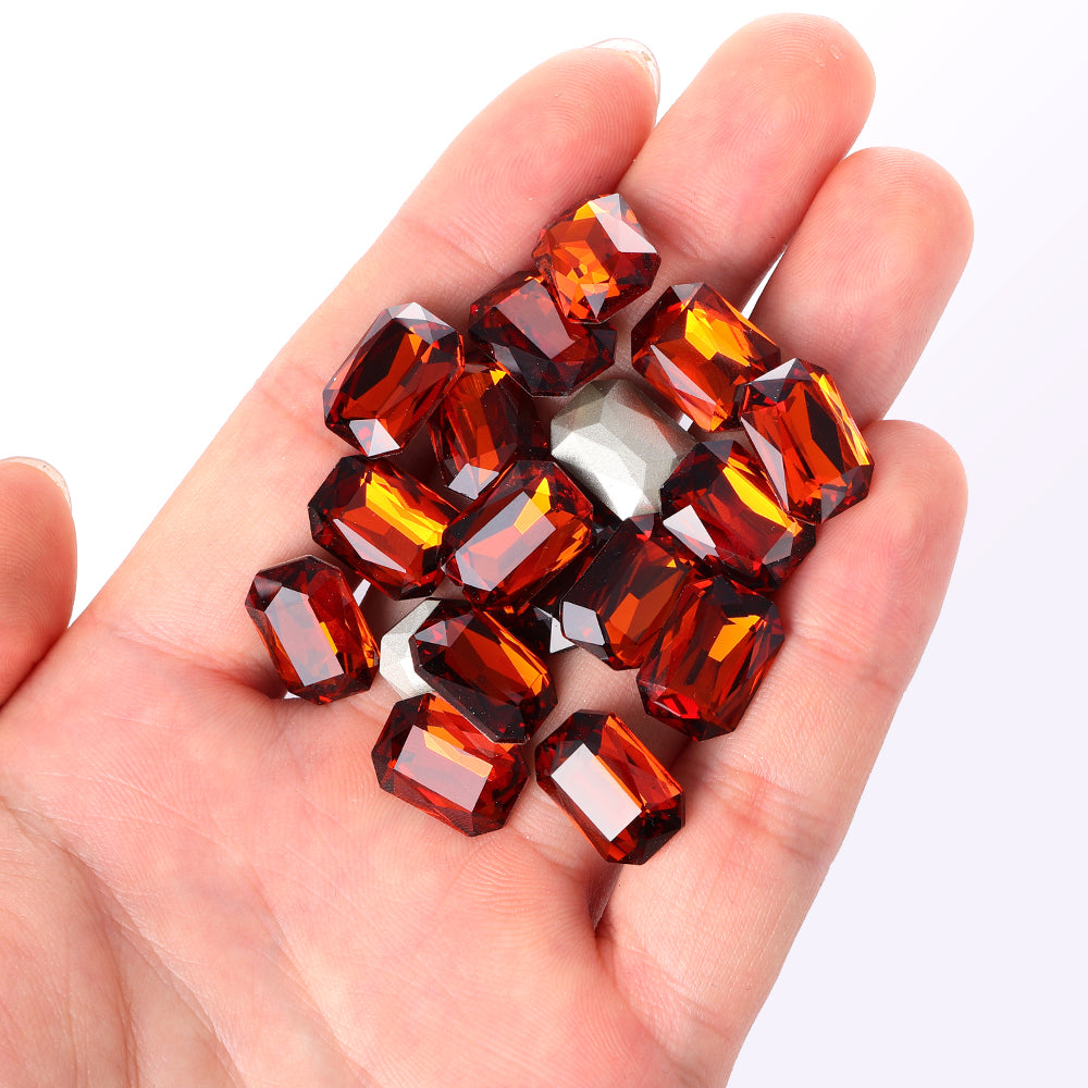 Tangerine Thin Octagon Shape High Quality Glass Pointed Back Fancy Rhinestones