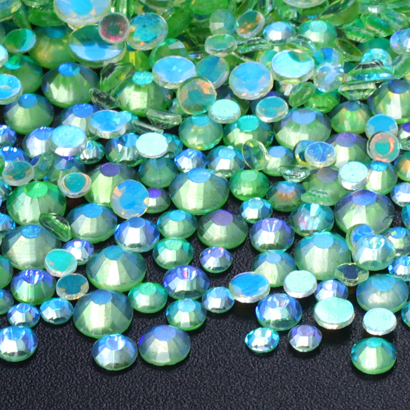 Mixed Sizes Aurora Light Green Glass Flat Back Rhinestones For Nail Art