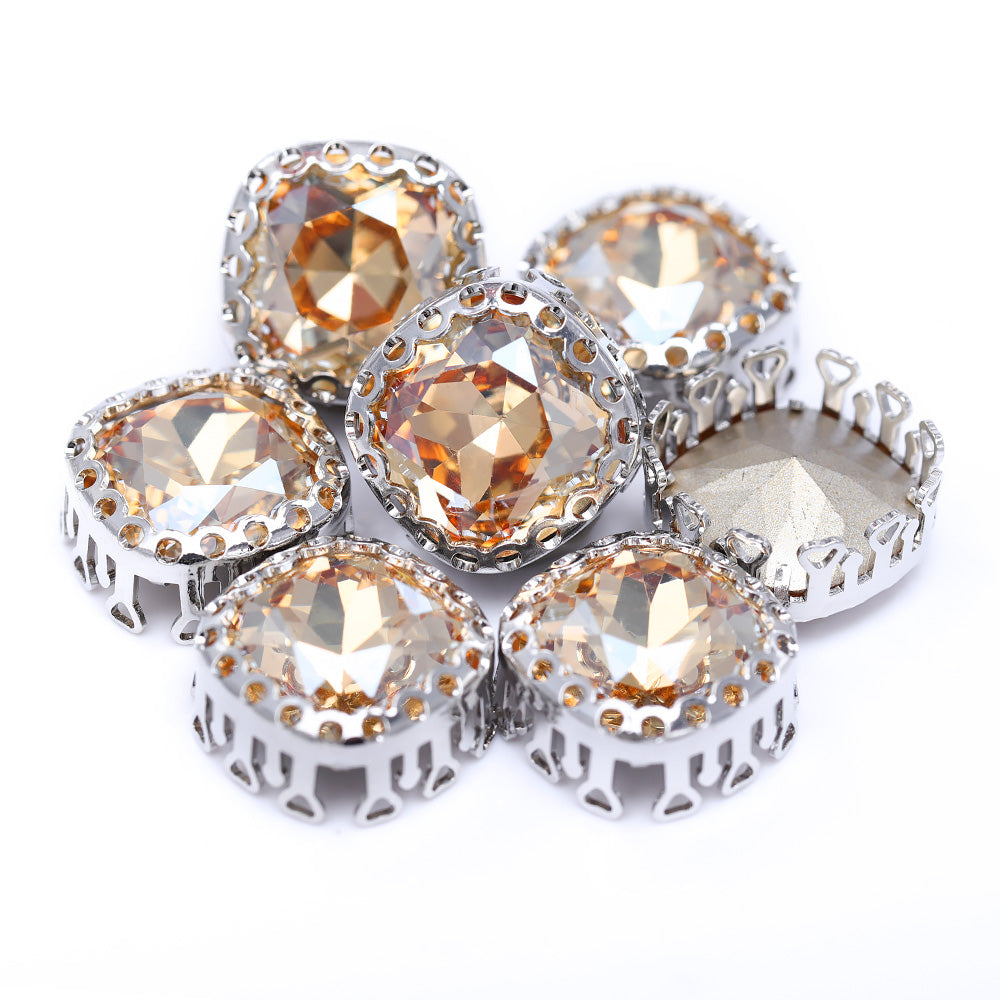 Golden Shadow Cushion Square Shape High-Quality Glass Sew-on Nest Hollow Claw Rhinestones WholesaleRhinestone