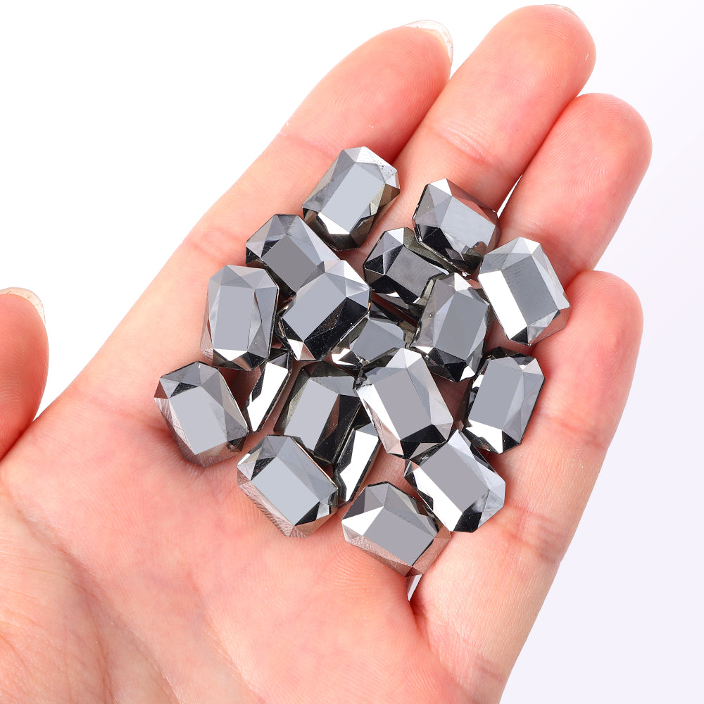 Jet Metallic Silver Thin Octagon Shape High Quality Glass Pointed Back Fancy Rhinestones Secondary image