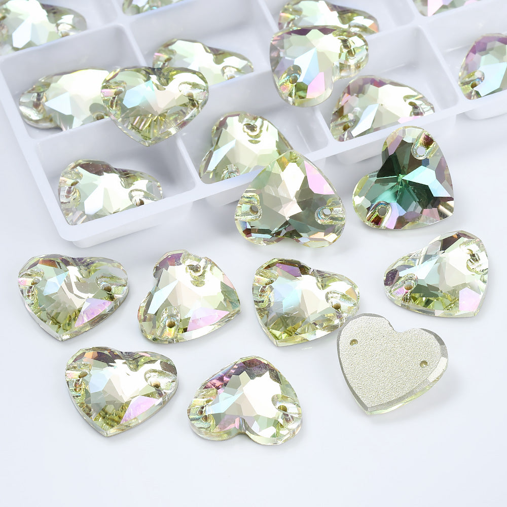 Luminous Green Heart Shape High Quality Glass Sew-on Rhinestones WholesaleRhinestone