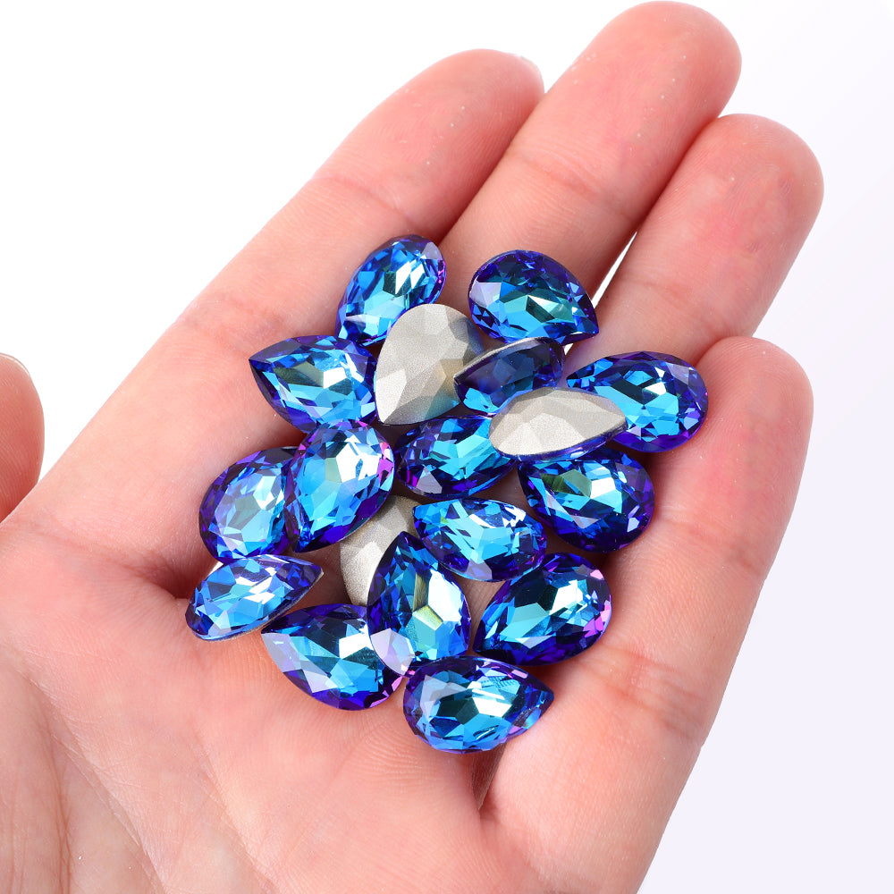 Bermuda Blue Pear Shape High Quality Glass Pointed Back Fancy Rhinestones Secondary image